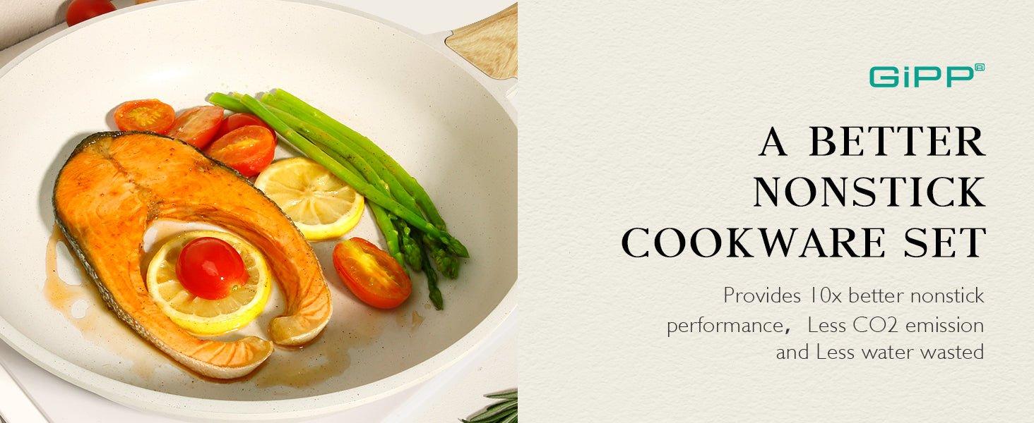 GiPP 21Psc Pots and Pans Set Non Stick - Grey Granite Kitchen Cookware Sets Nonstick Induction Cookware Non-toxic Cooking Pan Set with Silicone Utensils, PFOS and PFOA Free - GiPP Kitchenware