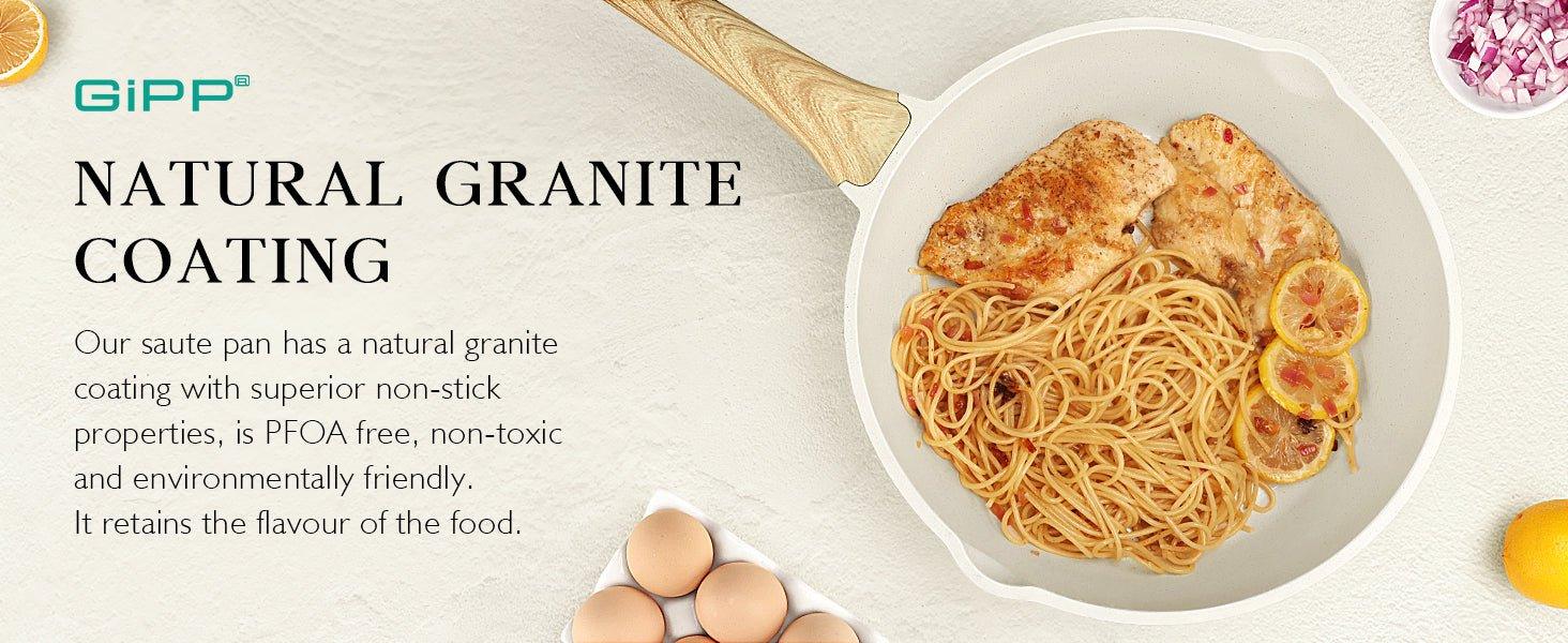 GiPP Nonstick Deep Frying Pan - 11 Inch Saute Pan with Lid Granite Induction Cookware, 4.5Qt Non Stick Working Pan Skillet, PFOA PFOS APEO Free, White - GiPP Kitchenware