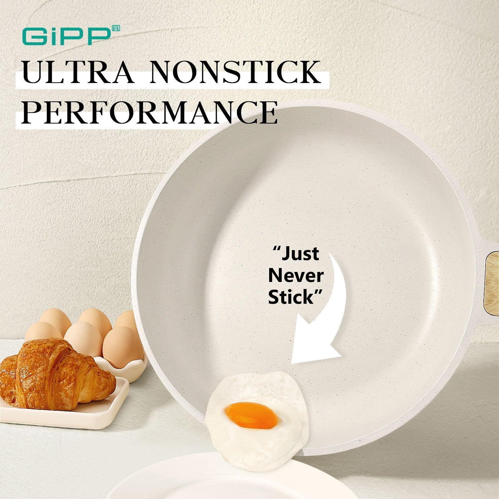 GiPP Nonstick Frying Pan Skillet with Lid- 8"/9.5"/11" Granite Non Stick Pans, Omelette Pan with Heat-Resistant Handle, Compatible with All Stovetops, PFOA Free - GiPP Kitchenware