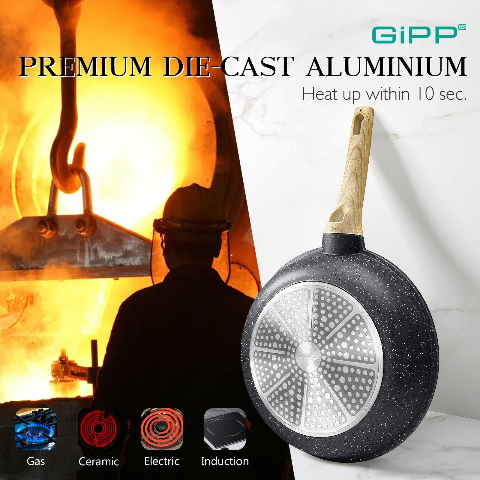 GiPP Nonstick Frying Pan Skillet with Lid- 8"/9.5"/11" Granite Non Stick Pans, Omelette Pan with Heat-Resistant Handle, Compatible with All Stovetops, PFOA Free - GiPP Kitchenware