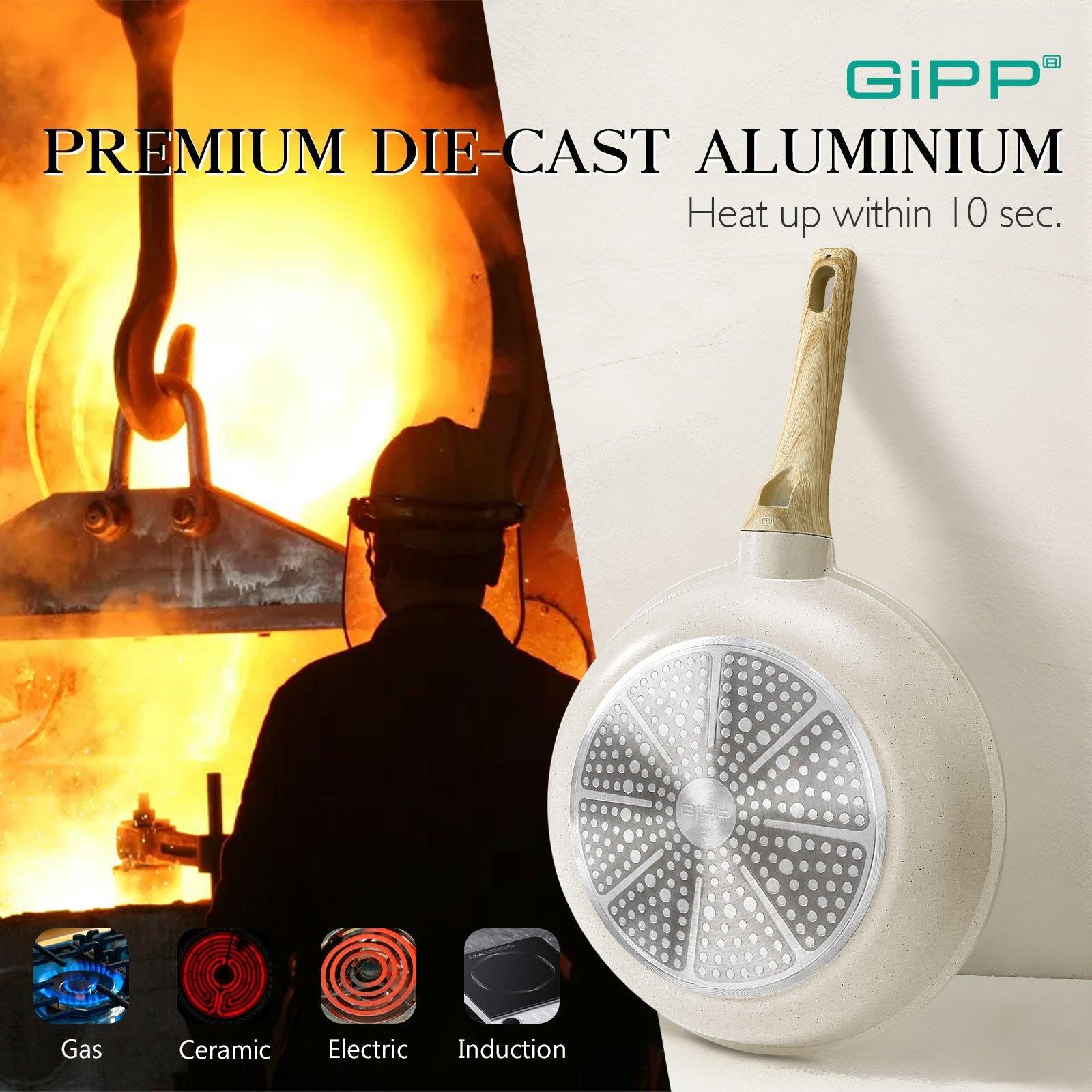 GiPP Nonstick Frying Pan Skillet with Lid- 8"/9.5"/11" Granite Non Stick Pans, Omelette Pan with Heat-Resistant Handle, Compatible with All Stovetops, PFOA Free - GiPP Kitchenware