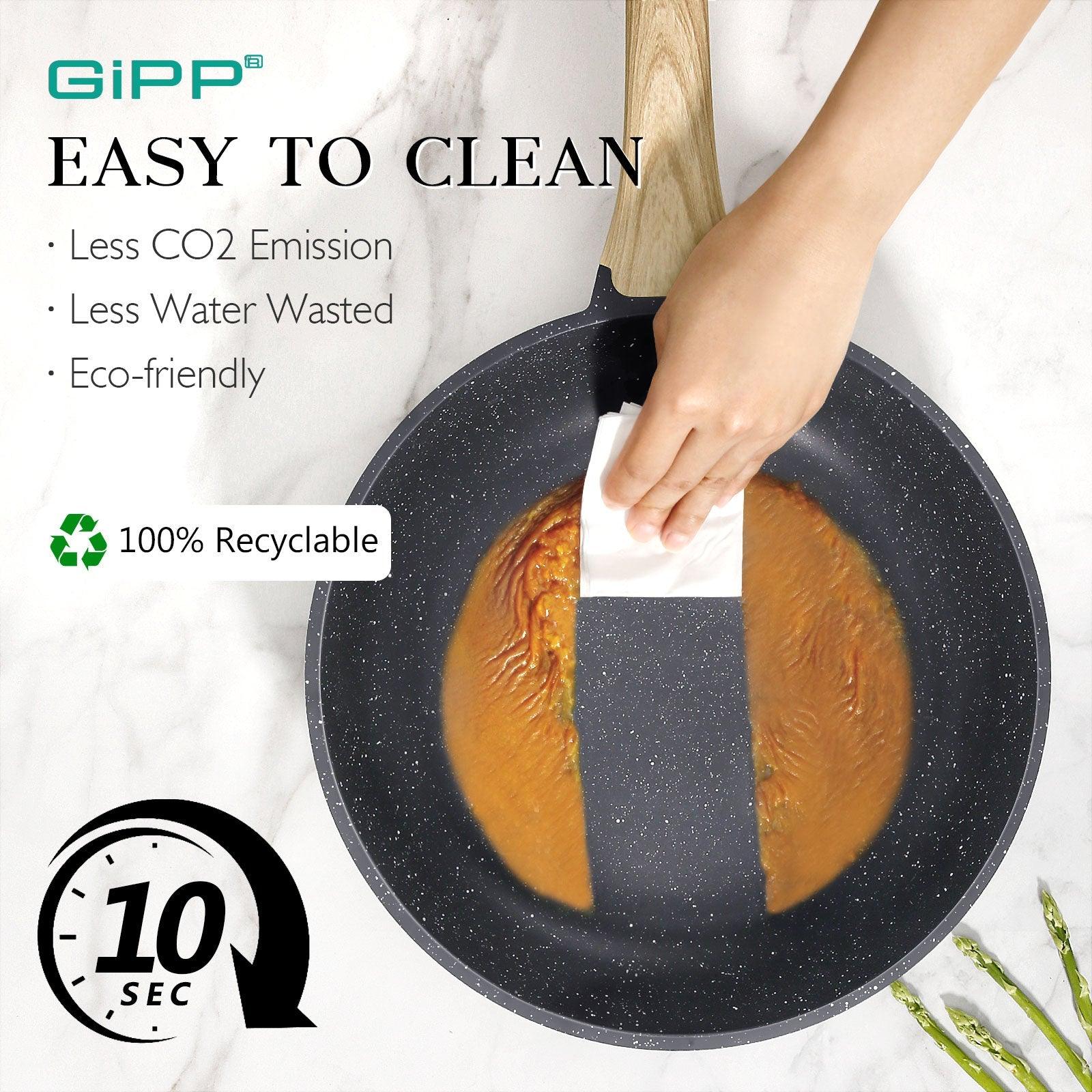 GiPP Nonstick Frying Pan Skillet with Lid- 8"/9.5"/11" Granite Non Stick Pans, Omelette Pan with Heat-Resistant Handle, Compatible with All Stovetops, PFOA Free - GiPP Kitchenware