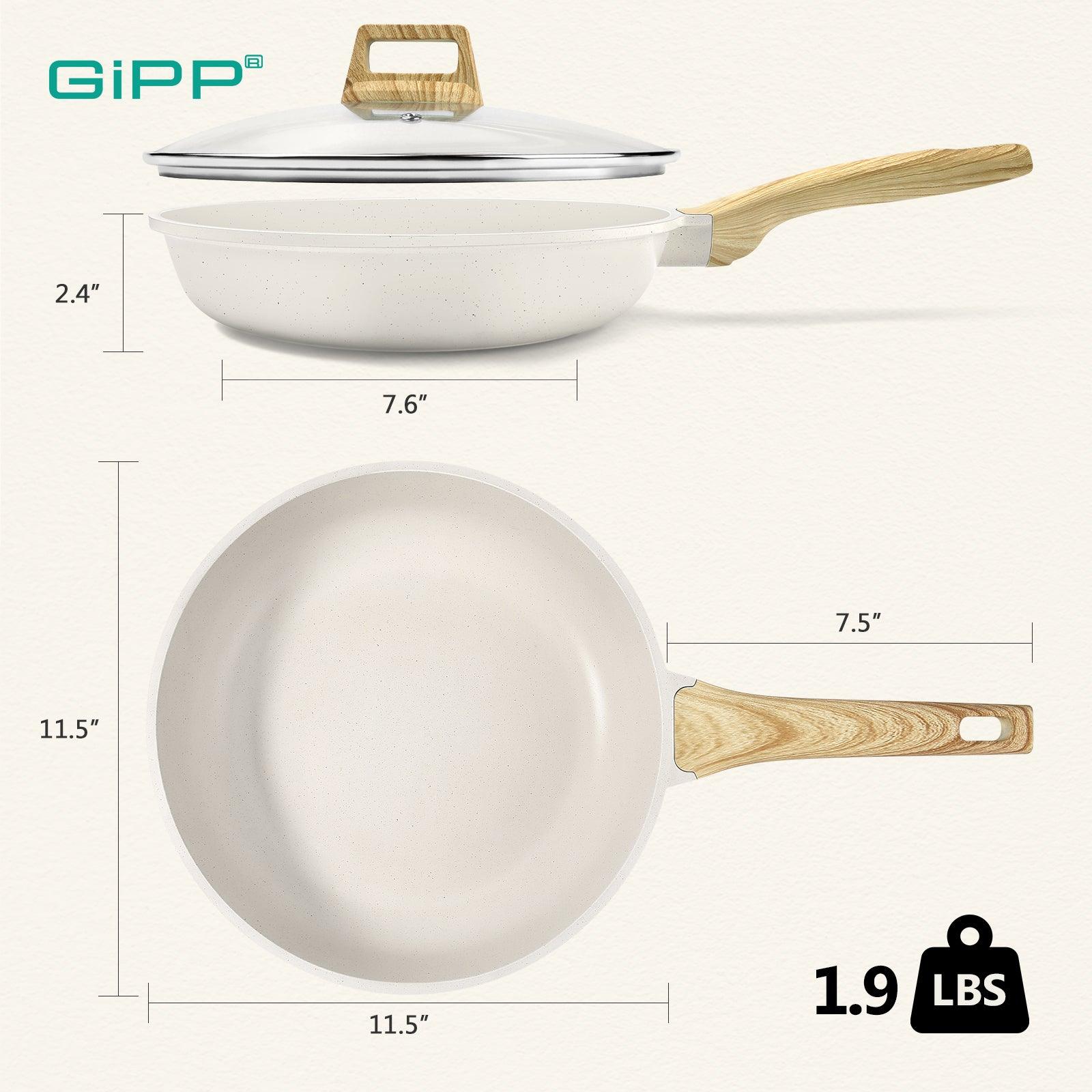 GiPP Nonstick Frying Pan Skillet with Lid- 8"/9.5"/11" Granite Non Stick Pans, Omelette Pan with Heat-Resistant Handle, Compatible with All Stovetops, PFOA Free - GiPP Kitchenware