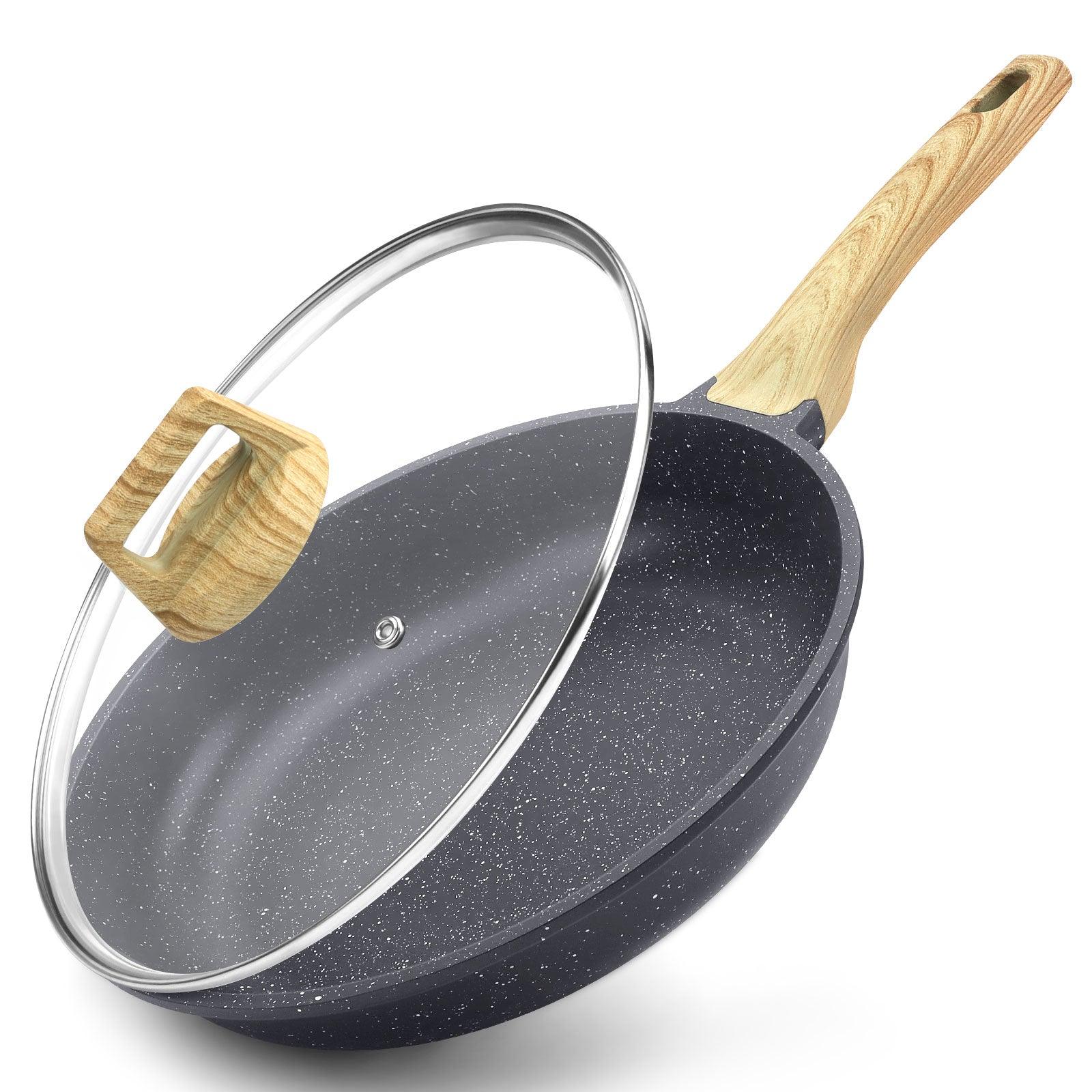 GiPP Nonstick Frying Pan Skillet with Lid- 8"/9.5"/11" Granite Non Stick Pans, Omelette Pan with Heat-Resistant Handle, Compatible with All Stovetops, PFOA Free - GiPP Kitchenware