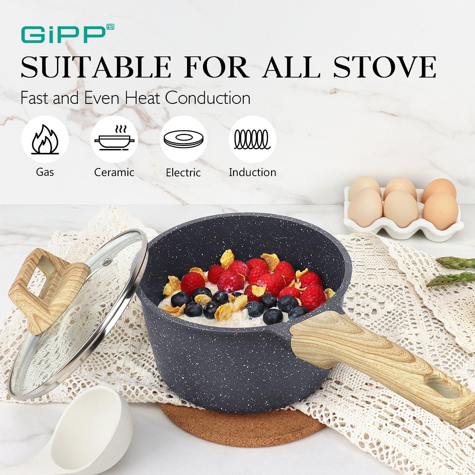 GiPP Nonstick Sauce Pan Set with Lid, 1.5QT+2.5QT Granite Sauce Pot Cooking Pots Set, Multipurpose Small Saucepan Induction Pots, PFOA Free - GiPP Kitchenware