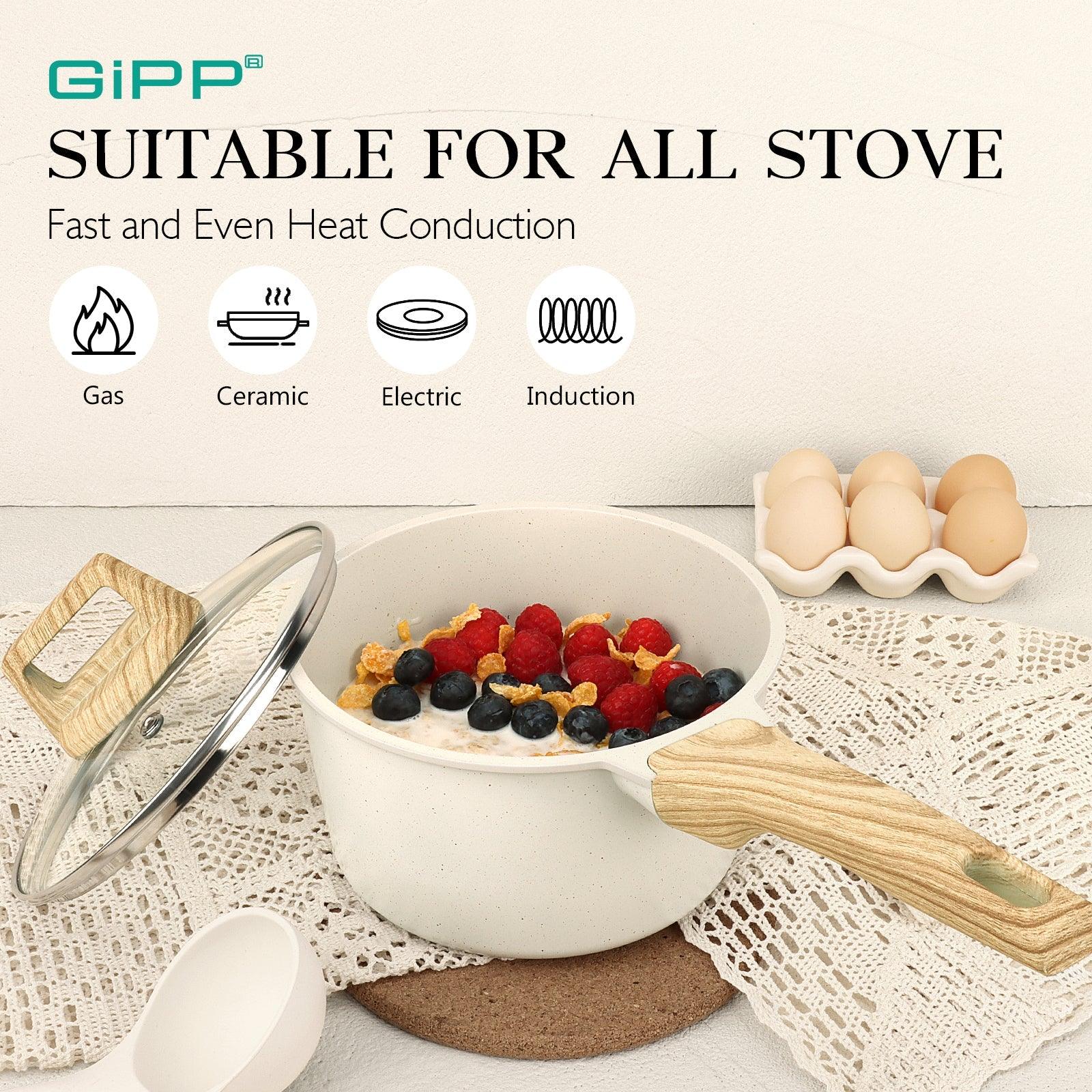 GiPP Nonstick Sauce Pan Set with Lid, 1.5QT+2.5QT Granite Sauce Pot Cooking Pots Set, Multipurpose Small Saucepan Induction Pots, PFOA Free - GiPP Kitchenware