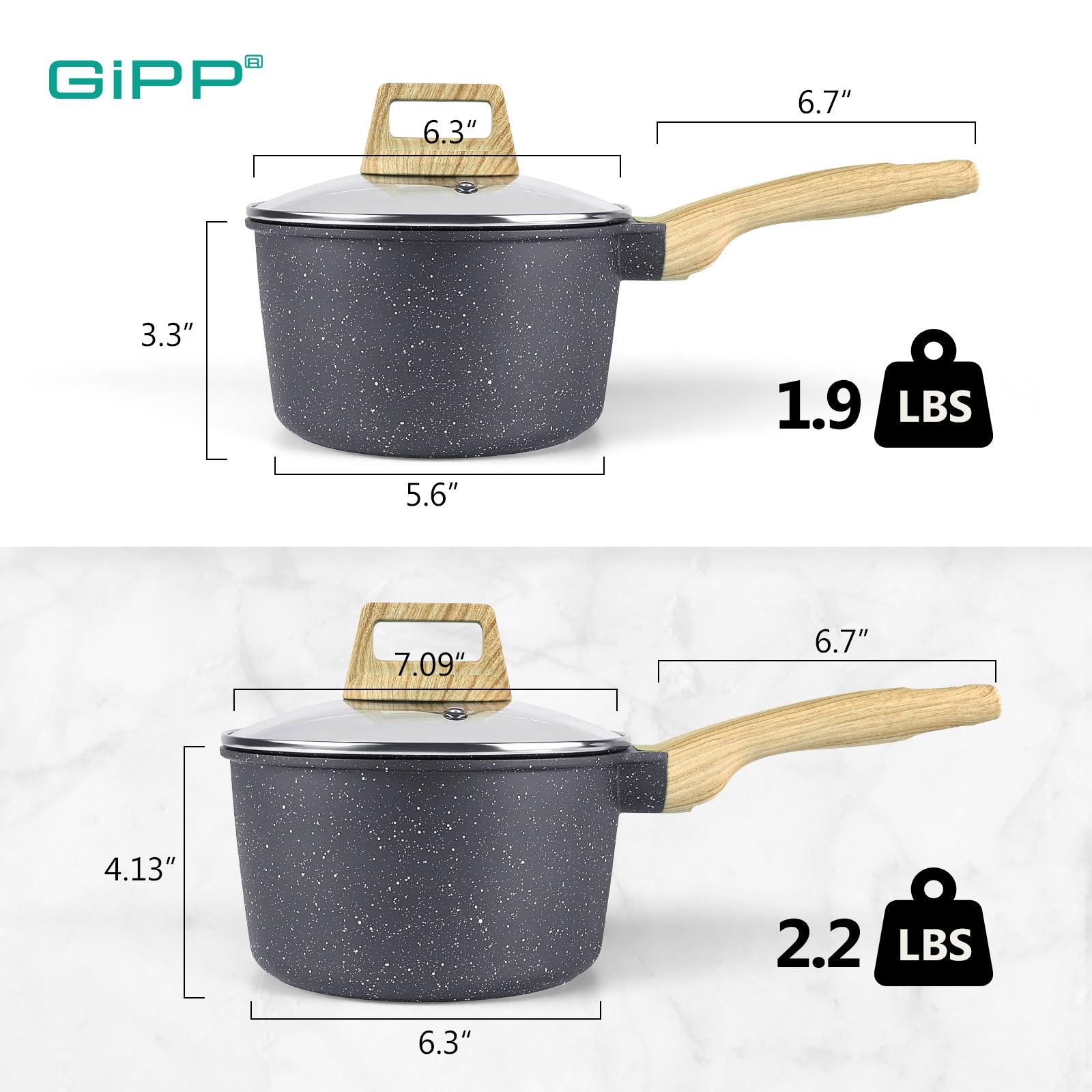 GiPP Nonstick Sauce Pan Set with Lid, 1.5QT+2.5QT Granite Sauce Pot Cooking Pots Set, Multipurpose Small Saucepan Induction Pots, PFOA Free - GiPP Kitchenware