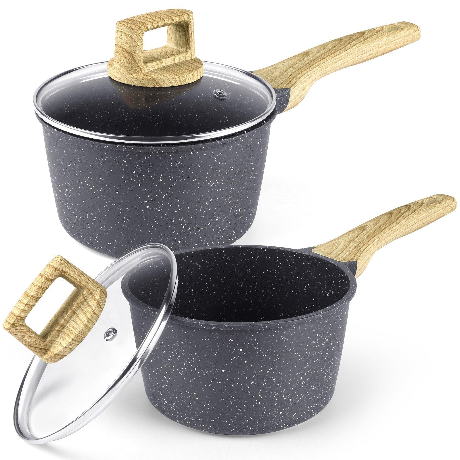 GiPP Nonstick Sauce Pan Set with Lid, 1.5QT+2.5QT Granite Sauce Pot Cooking Pots Set, Multipurpose Small Saucepan Induction Pots, PFOA Free - GiPP Kitchenware
