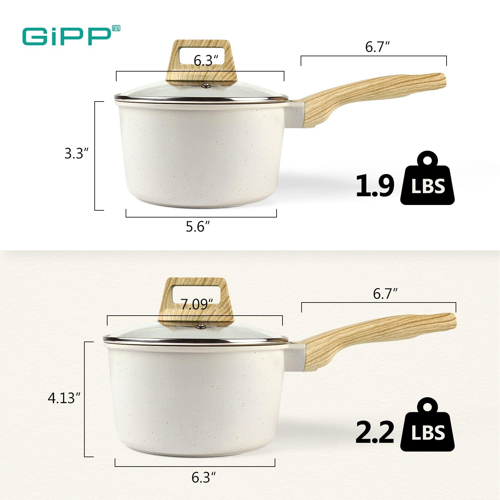 GiPP Nonstick Sauce Pan Set with Lid, 1.5QT+2.5QT Granite Sauce Pot Cooking Pots Set, Multipurpose Small Saucepan Induction Pots, PFOA Free - GiPP Kitchenware