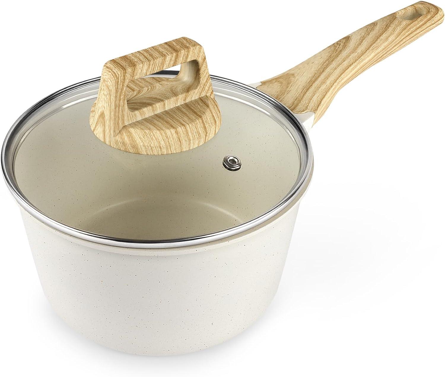 GiPP Nonstick Sauce Pan with Lid, 1.5QT/2.5QT/4QT Small Pot Non Stick Granite, Multipurpose Small Saucepan Small Kitchen Pots Induction Pot, PFOA Free - GiPP Kitchenware