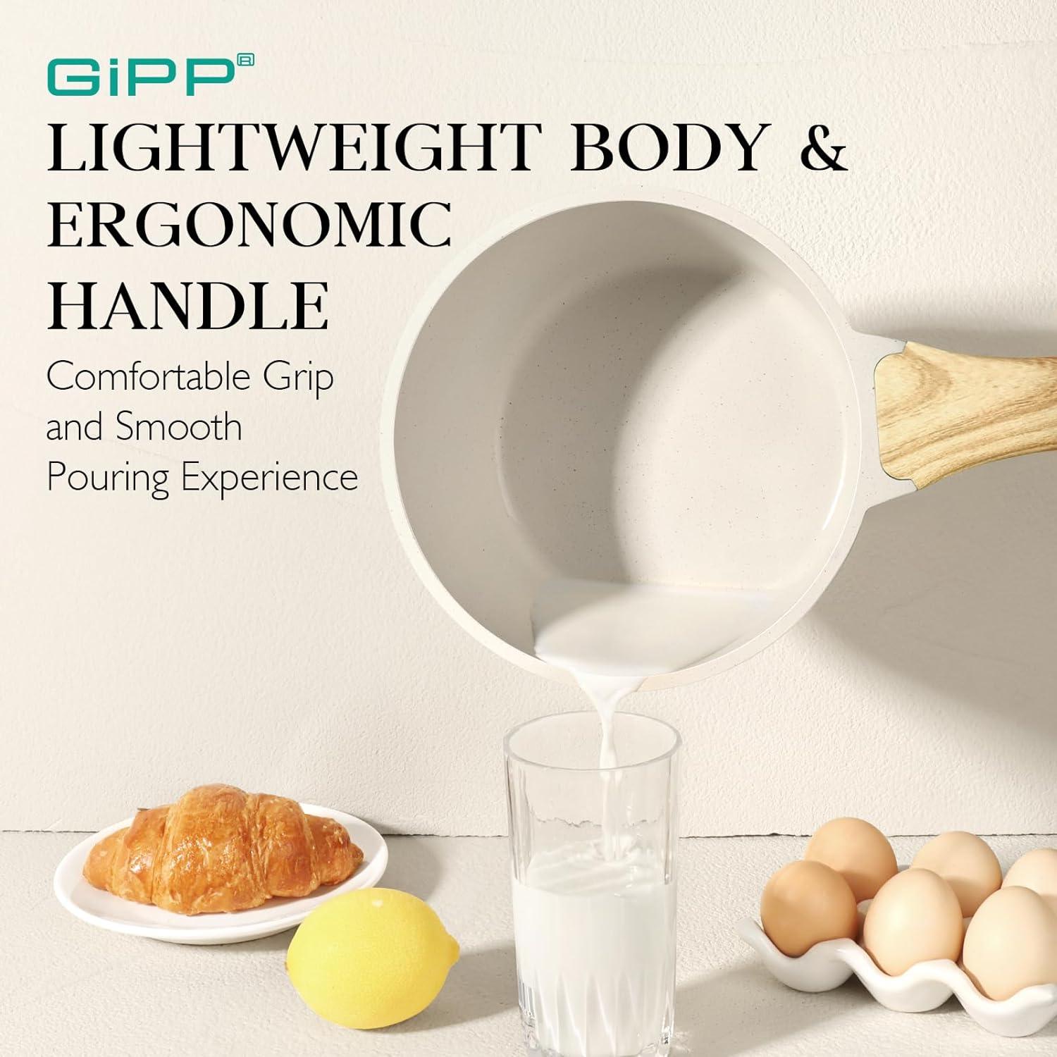 GiPP Nonstick Sauce Pan with Lid, 1.5QT/2.5QT/4QT Small Pot Non Stick Granite, Multipurpose Small Saucepan Small Kitchen Pots Induction Pot, PFOA Free - GiPP Kitchenware