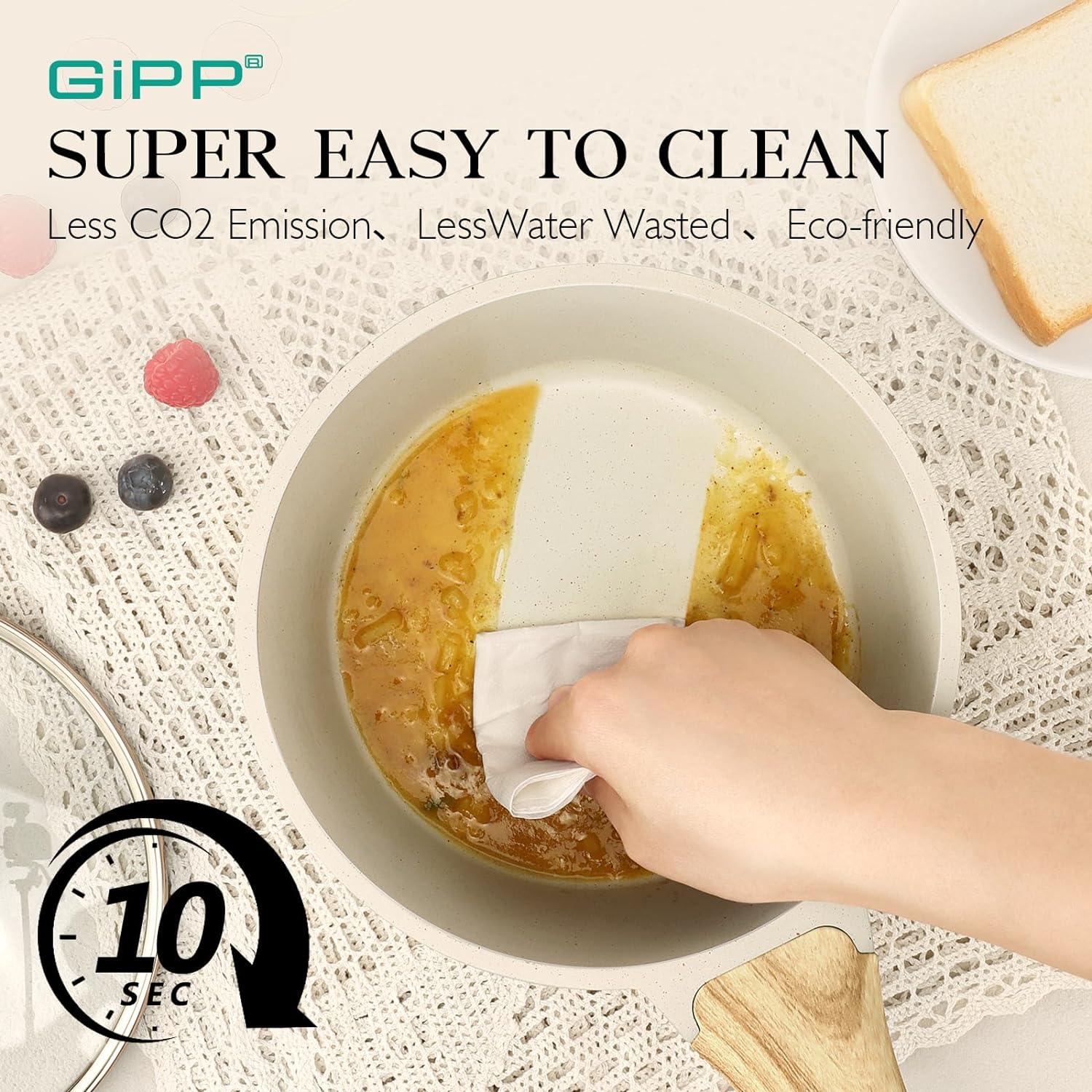 GiPP Nonstick Sauce Pan with Lid, 1.5QT/2.5QT/4QT Small Pot Non Stick Granite, Multipurpose Small Saucepan Small Kitchen Pots Induction Pot, PFOA Free - GiPP Kitchenware