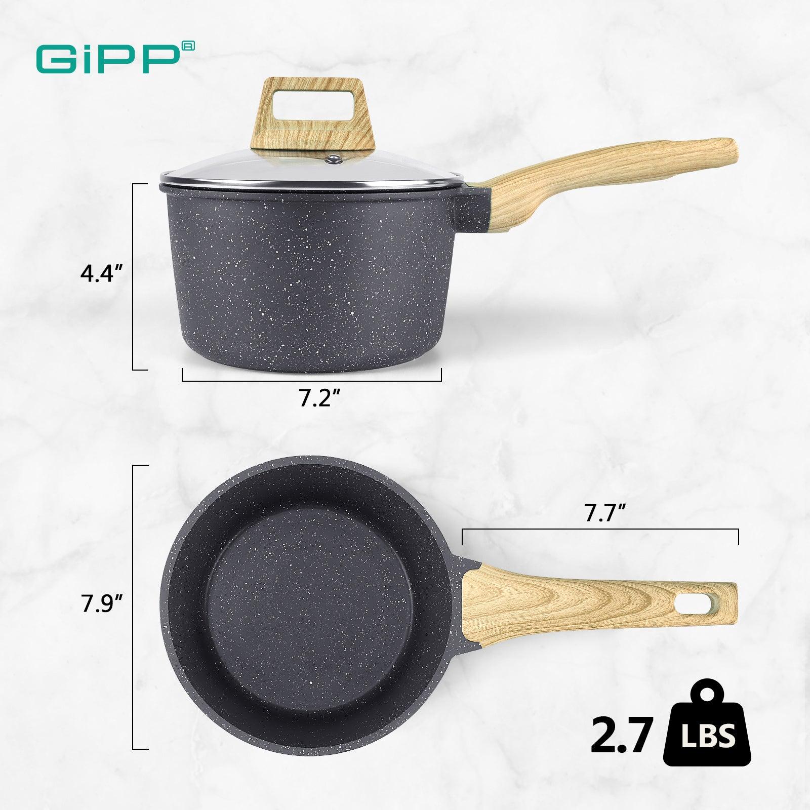 GiPP Nonstick Sauce Pan with Lid, 1.5QT/2.5QT/4QT Small Pot Non Stick Granite, Multipurpose Small Saucepan Small Kitchen Pots Induction Pot, PFOA Free - GiPP Kitchenware
