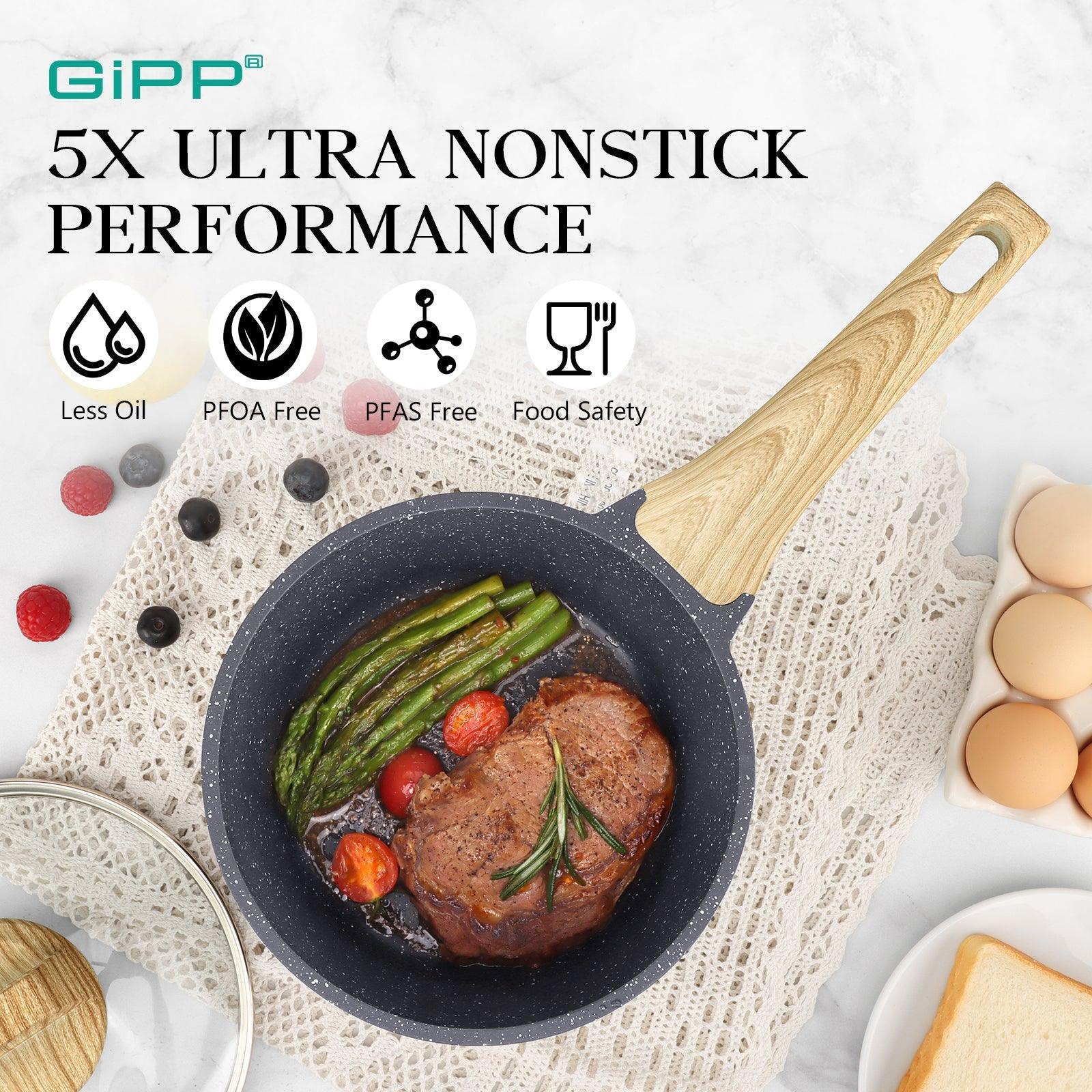 GiPP Nonstick Sauce Pan with Lid, 1.5QT/2.5QT/4QT Small Pot Non Stick Granite, Multipurpose Small Saucepan Small Kitchen Pots Induction Pot, PFOA Free - GiPP Kitchenware