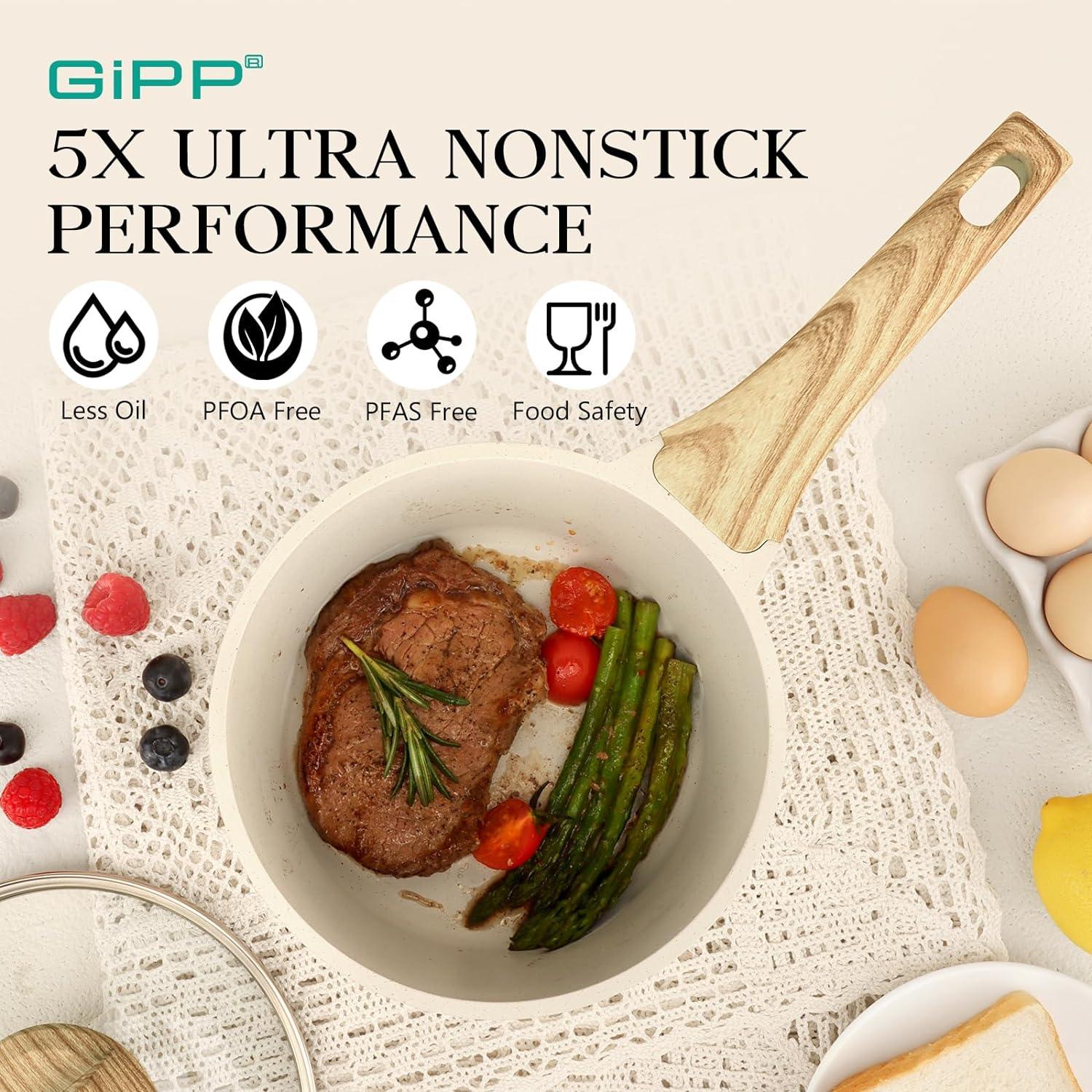 GiPP Nonstick Sauce Pan with Lid, 1.5QT/2.5QT/4QT Small Pot Non Stick Granite, Multipurpose Small Saucepan Small Kitchen Pots Induction Pot, PFOA Free - GiPP Kitchenware