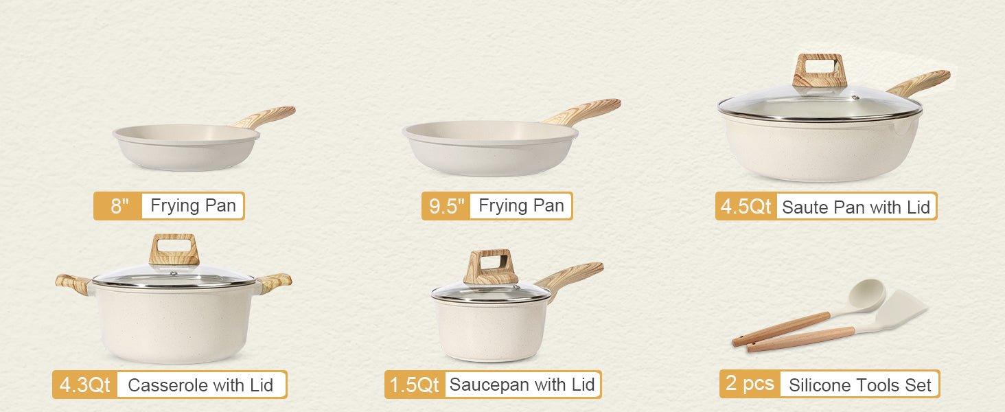 GiPP Pots and Pans Set Non Stick - 10 Pcs White Granite Kitchen Cookware Sets Nonstick Induction Cookware Cooking Pan Set with Frying Pans, Saucepans and Silicone Utensils, PFOS & PFOA Free - GiPP Kitchenware