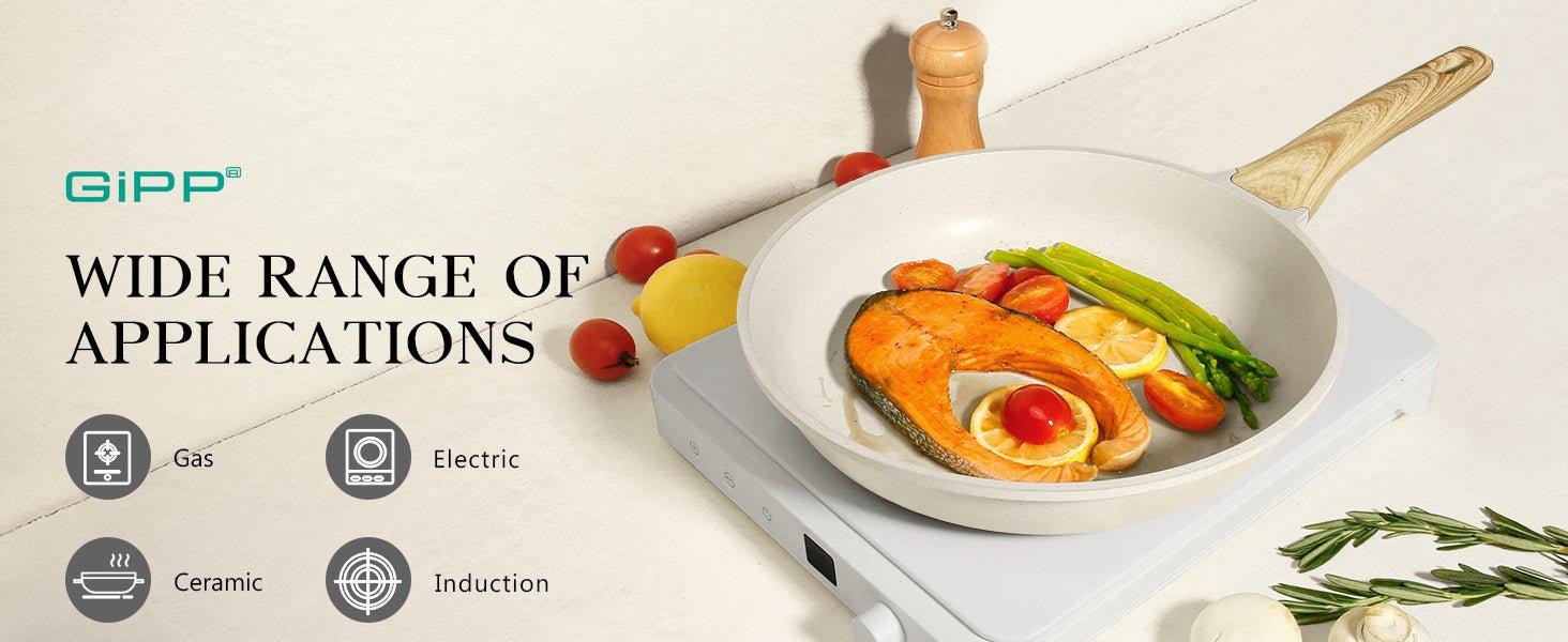 GiPP Pots and Pans Set Non Stick - 10 Pcs White Granite Kitchen Cookware Sets Nonstick Induction Cookware Cooking Pan Set with Frying Pans, Saucepans and Silicone Utensils, PFOS & PFOA Free - GiPP Kitchenware