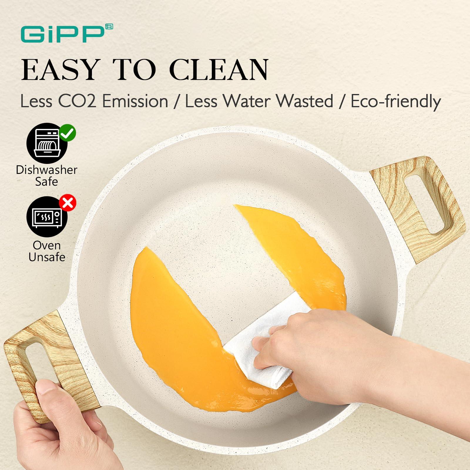 GiPP Pots and Pans Set Non Stick - 10 Pcs White Granite Kitchen Cookware Sets Nonstick Induction Cookware Cooking Pan Set with Frying Pans, Saucepans and Silicone Utensils, PFOS & PFOA Free - GiPP Kitchenware