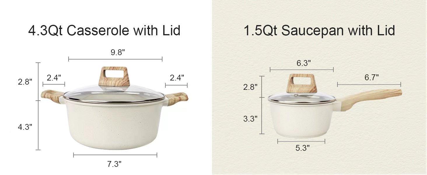 GiPP Pots and Pans Set Non Stick - 10 Pcs White Granite Kitchen Cookware Sets Nonstick Induction Cookware Cooking Pan Set with Frying Pans, Saucepans and Silicone Utensils, PFOS & PFOA Free - GiPP Kitchenware