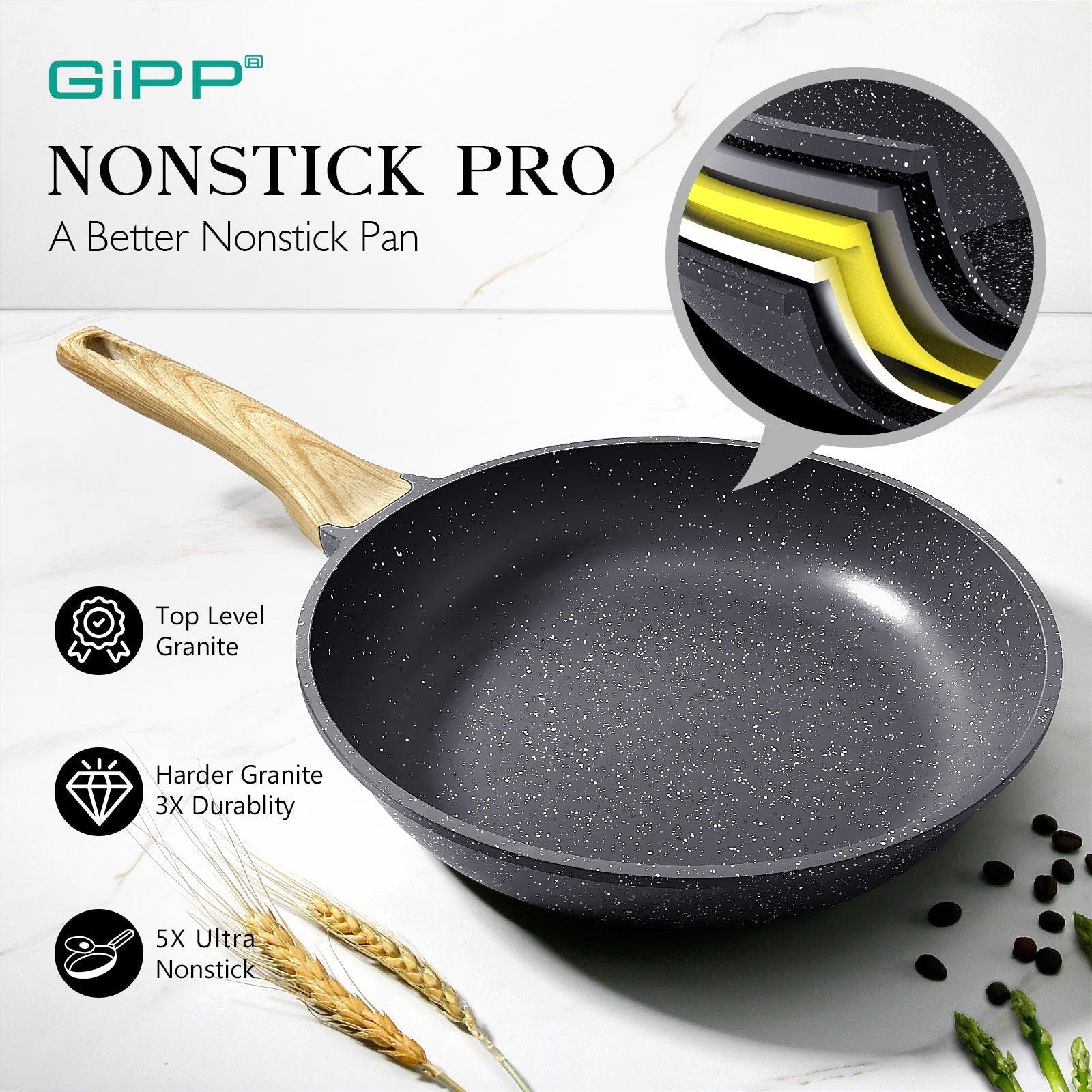 Nonstick Frying Pan Skillet - 8"/9.5"/11" Granite, Heat-Resistant Handle - GiPP Kitchenware
